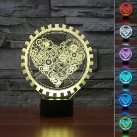 Lampe 3D LED Cœur Steampunk