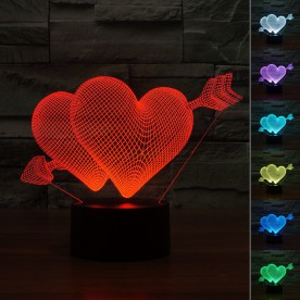 Lampe 3D LED Duo de Coeurs