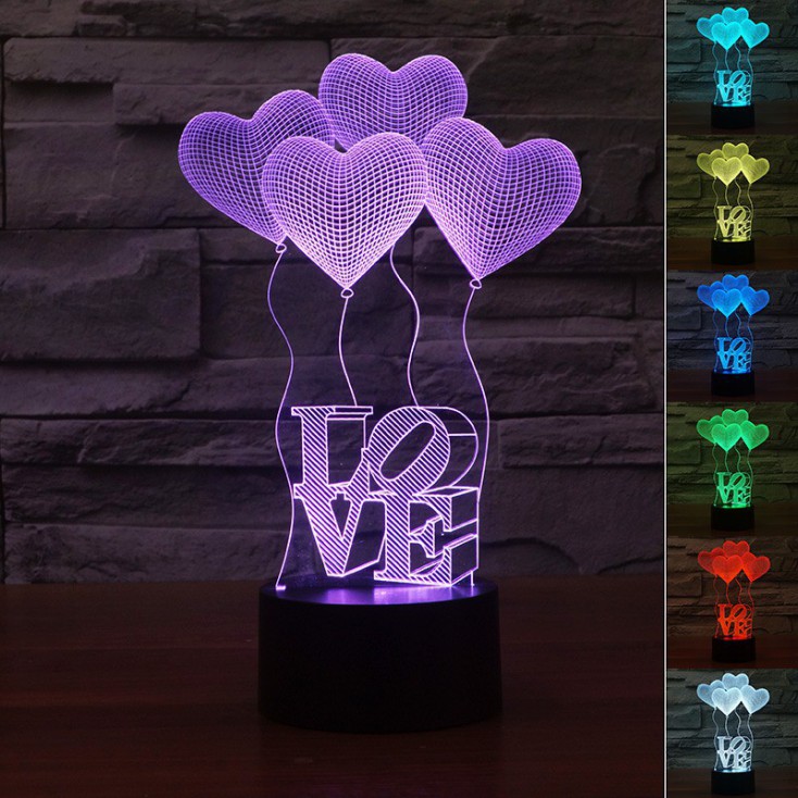 Lampe 3D Illusion LED Lampe Tactile USB Télécommande Romantique Lampe pour Saint Valentin Les Amoureux Femme 16 Couleurs En forme de coeur Veilleuse 3D ASANMU 3D Coeur Formes de Nuit Lumières 