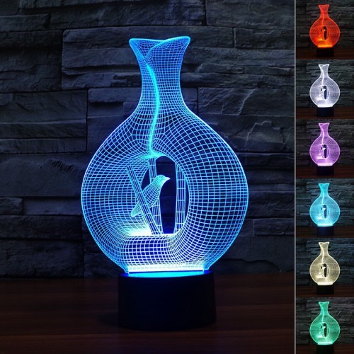 Lampe 3D LED Vase Oiseau
