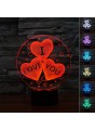Lampe 3D LED Trio de Coeurs