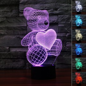 Lampe 3D LED Ourson Coeur