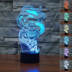 Lampe 3D LED Tête de Mort Serpent